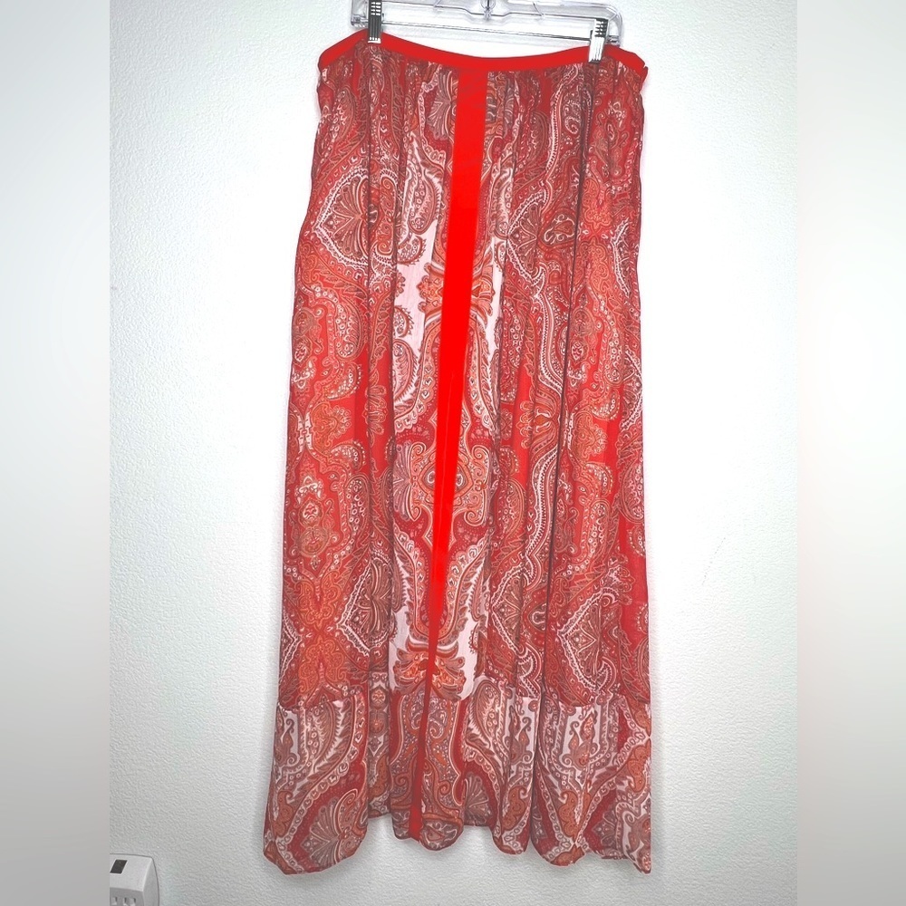 Adrianna Papell Split Maxi Skirt Womens Size 16 Orange Paisley Boho Hippie